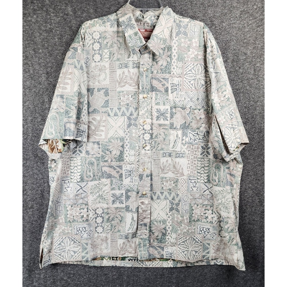 RJC Product Type Mens 3XL Hawaiian Tapa Print Beige Button-down EUC
